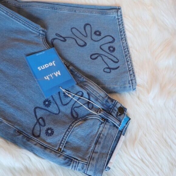 NWT Anthropologie M.i.H Embroidered Wide Leg Light Wash Cropped Jeans Size 24 - Picture 9 of 16